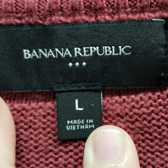 Banana Republic Men's Size Large Red Stripe Knit Cotton Nylon Pullover Sweater - Picture 4 of 5